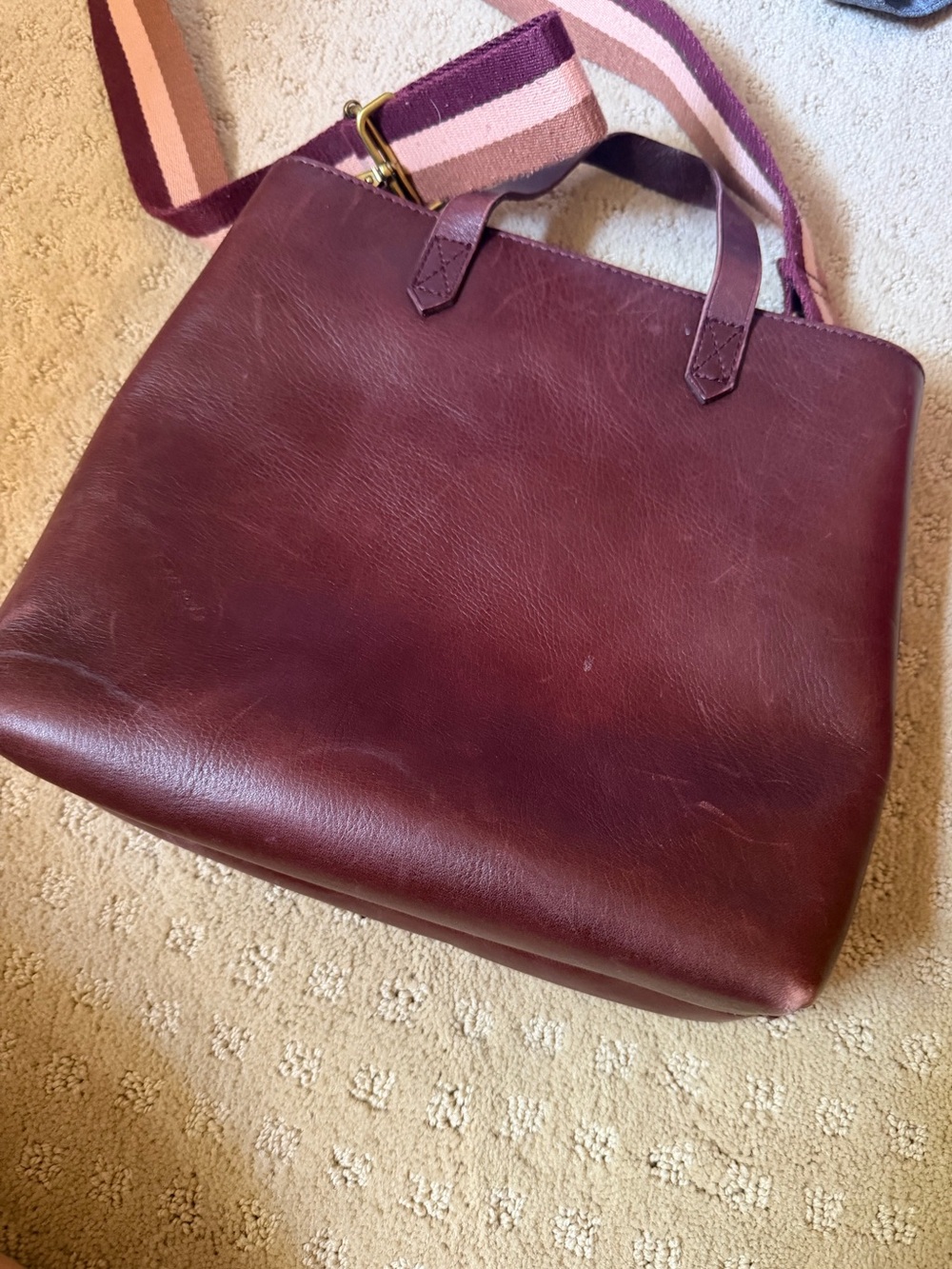 Madewell Burgundy Leather Shoulder Bag with Striped Strap - Picture 3 of 7